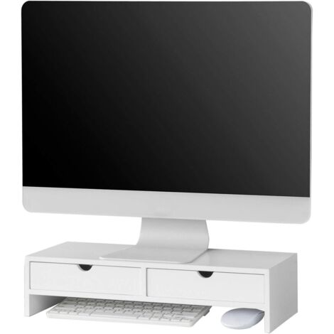 SoBuy BBF02-W Monitor Bildschirm Ständer Monitorerhöhung Bildschirmerhöher Monitorständer mit 2 Schubladen Weiß BHT ca.: 47x11x18cm