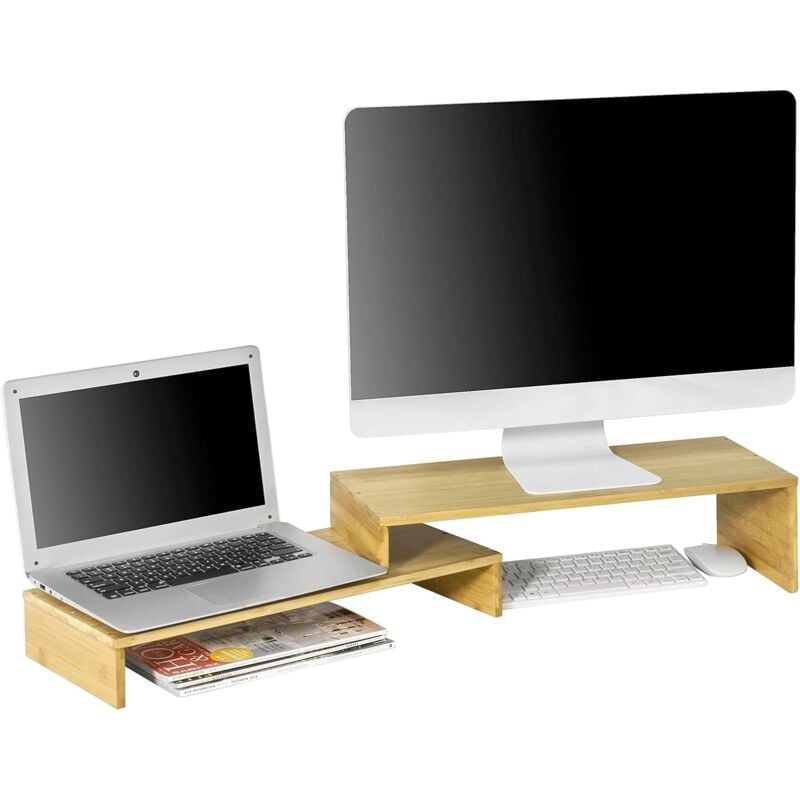 Sobuy - BBF07-N Design Support de Moniteur Réglable, Réhausseur d'écran Ergonomique Support pour 2 Écrans d'Ordinateur Univer