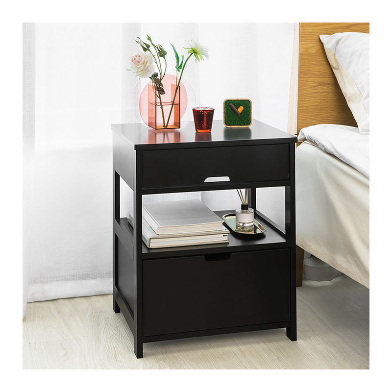 Bedside Table with 2 Drawers Black,FRG258-SCH - Sobuy