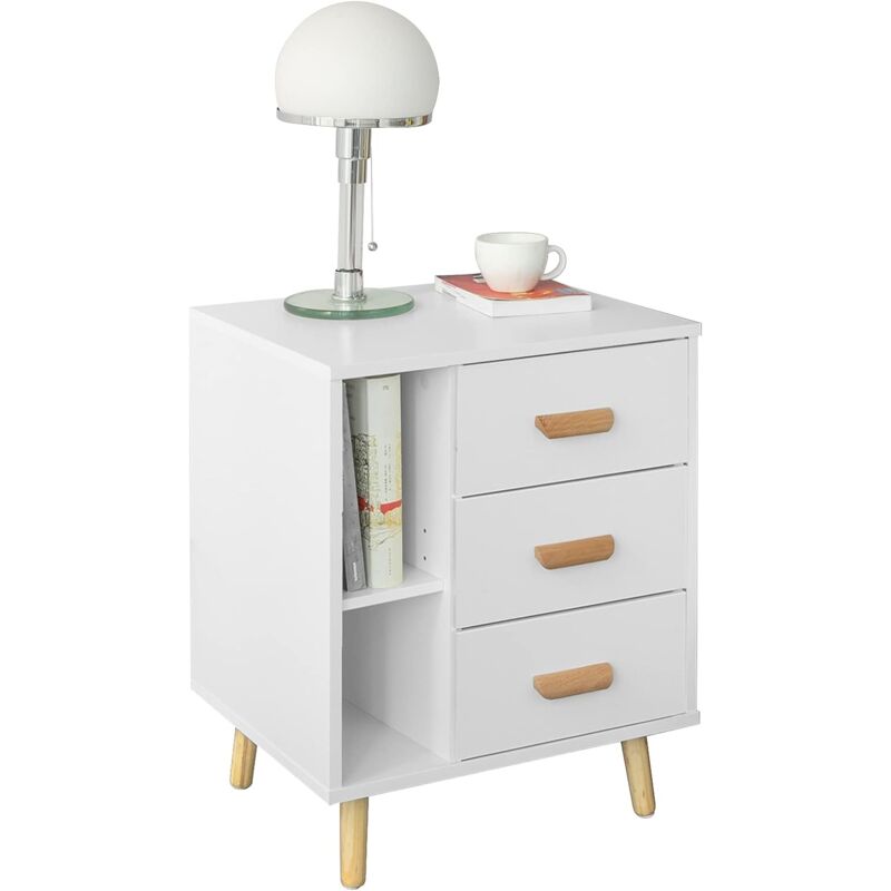 Bedside Table with 3 Drawers,FBT95-W - Sobuy