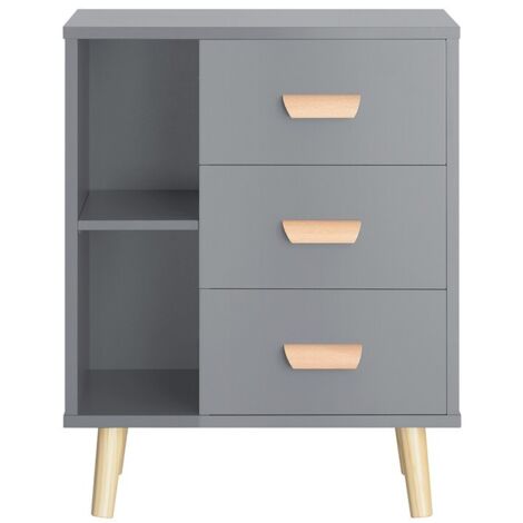 SoBuy Bedside Table with 3 Drawers,Grey,FBT95-HG