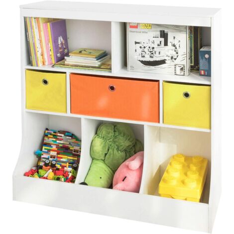 Sobuy – Bibliothèque enfant 5 compartiments et 3 paniers – Dimensions 92 x 40 x 93 cm – Bois aggloméré et MDF – KMB26W