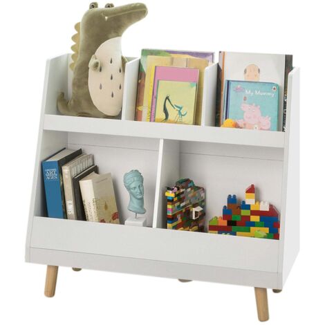 Sobuy – Bibliothèque enfant 5 compartiments ouverts – MDF et bois massif – Dimensions L86 x P36 x H77 cm – Capacité 25 kg – KMB19W