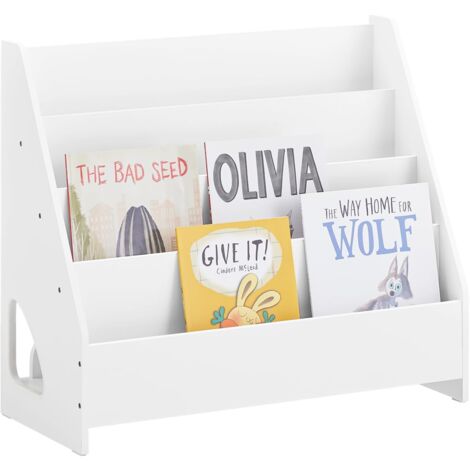 SoBuy Bibliothèque Enfant, Étagère à Livres Enfants, Étagère de Rangement pour Chambre d'enfants pour Ranger des Livres et Jouets, 4 niveaux et 1 Compartiment Ouvert, 70 x 30 x 60 cm, Blanc, KMB32-K-W