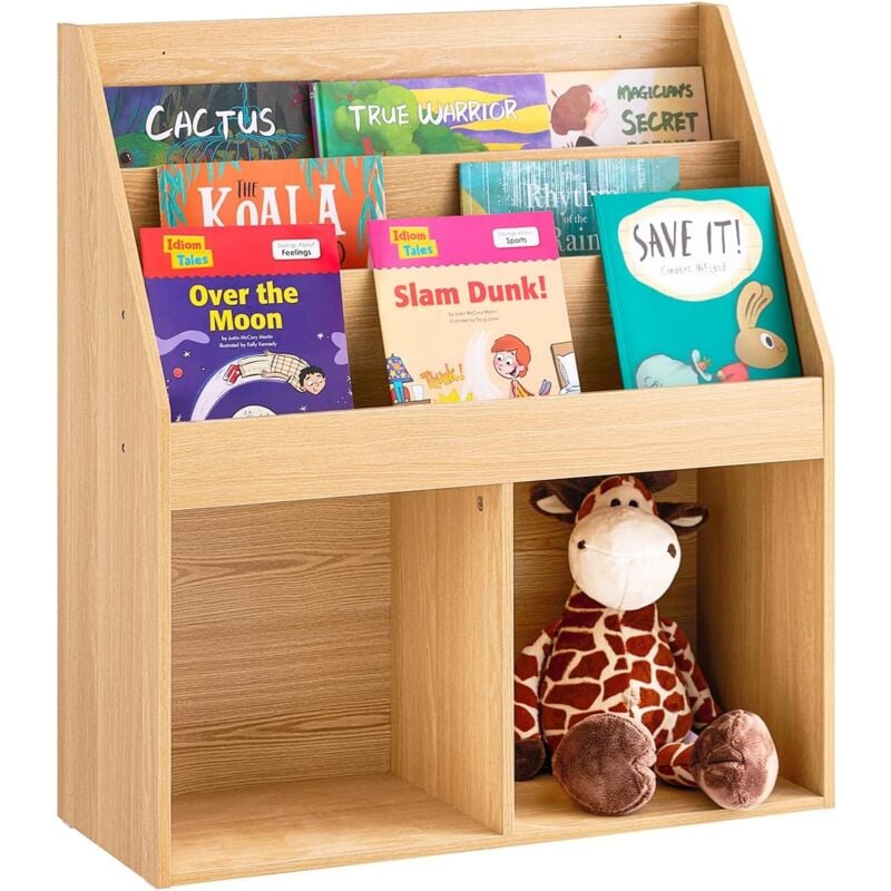 Bibliothèque Enfant Étagère à Livres pour Enfants Étagère de Rangement pour Chambre d'Enfant Porte-revues avec 3 Étagères et 2 Compartiments Ouverts,