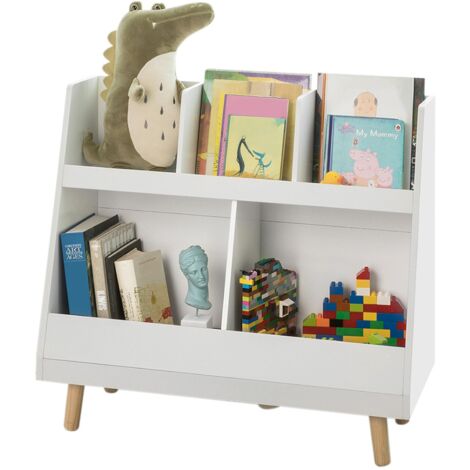 SoBuy Bibliothèque Étagère à Livres Enfants Étagère de Rangement Jouets pour Enfants Porte-revues 5 Compartiments Ouverts, KMB19-W