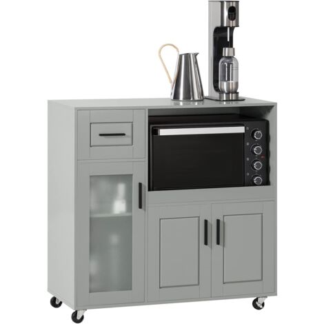 Sobuy – Buffet armoire de cuisine FSB78HG – 3 portes, 1 tiroir, compartiment ajustable – MDF E1 et verre – 89x40x89 cm sur roulettes