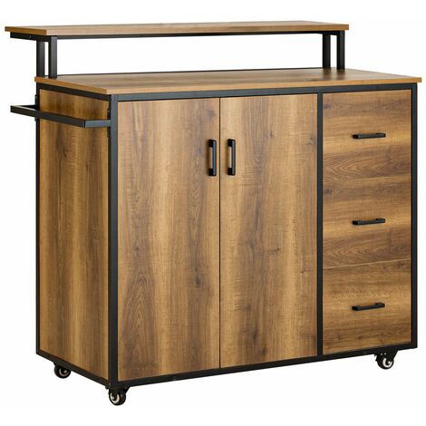 Sobuy – Buffet de cuisine 2 portes – KNL02PF – 3 tiroirs, porte-serviettes, étagère supplémentaire – MDF, dimensions L113 x D69 x H106 cm