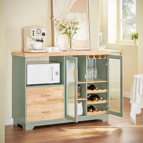 SoBuy FSB81-GR Buffet Commode Placard de Cuisine avec 2 Portes Vitrées Meuble Micro-Ondes Armoire de Cuisine Multi-rangements Meuble d'entrée Meuble latéral, 120 x 40 x 90 cm, Vert