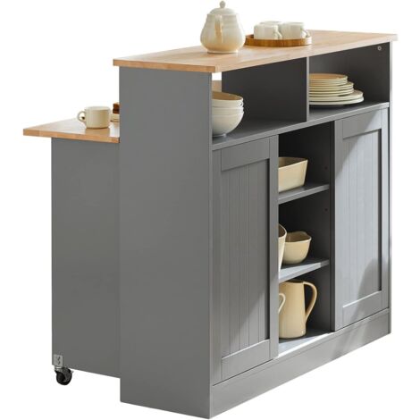 Sobuy – Buffet de rangement FSB36HG – Armoire de cuisine avec portes coulissantes – Plan de travail extensible – Bois MDF et hévéa – Dimensions L110 x P68 x H97 cm