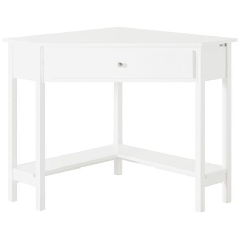 Sobuy – Bureau d'angle FWT31W en bois MDF laqué blanc – Dimensions 76x76x76cm – Tiroir avec glissières métal – Charge max 75kg