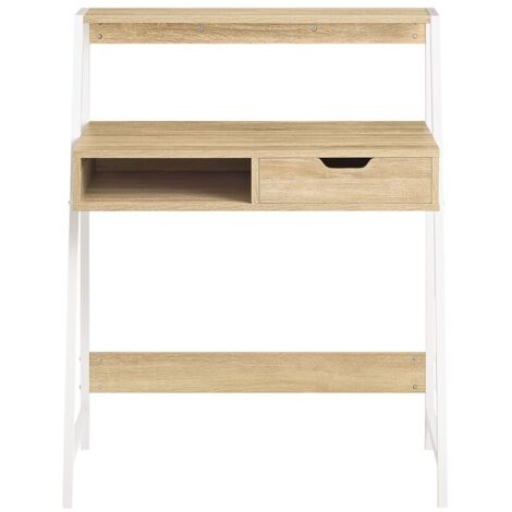 Sobuy – Bureau droit avec tiroir et étagère – Dimensions L81cm x P50cm x H100cm – Structure métal laqué blanc – FWT63N