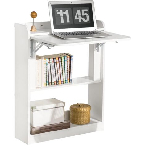 Sobuy – Bureau pliant multifonctionnel FWT92W – Table d'ordinateur rabattable avec étagères de rangement – Dimensions 64x58x82cm – Panneaux de particules