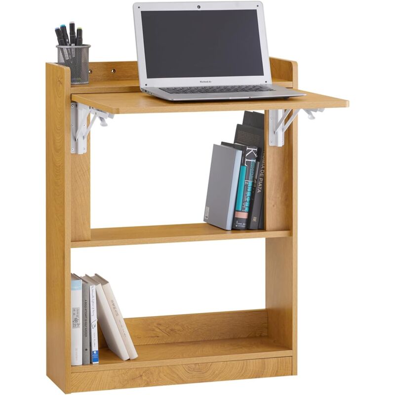 Sobuy - Bureau Pliant, Table d'Ordinateur Rabattable Bureau Multifonctionnel avec Etagères de Rangement, Table de Travail, Table pour Bureau à