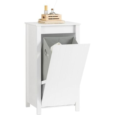 SoBuy BZR100-W Wäscheschrank mit ausklappbarem Wäschesack Wäschetruhe Wäschesammler Wäschekorb Badschrank Weiß BHT ca. 45x85,5x35cm