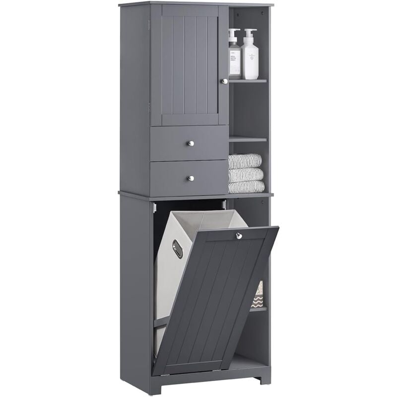 BZR104-DG Meuble Colonne de Salle de Bain Placard Armoire Toilette Haute Meuble de Rangement pour Salle de Bain Buanderie, avec 2 Portes et 2
