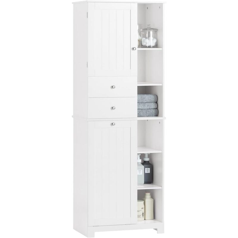 BZR104-W Meuble Colonne de Salle de Bain Placard Armoire Toilette Haute Meuble de Rangement pour Salle de Bain, Buanderie, avec 2 Portes et 2