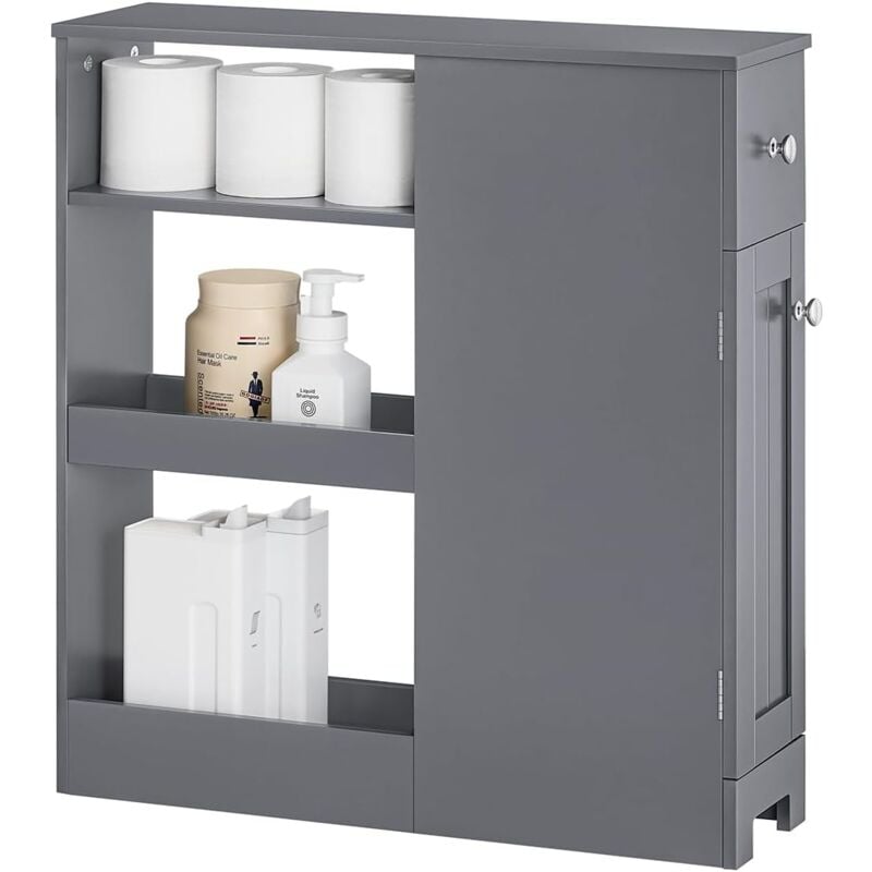 BZR106-DG Meuble de Rangement Salle de Bain Étroit sur roulettes Support Papier Toilette Armoire Toilettes wc Compact Chariot de Stockage Polyvalente