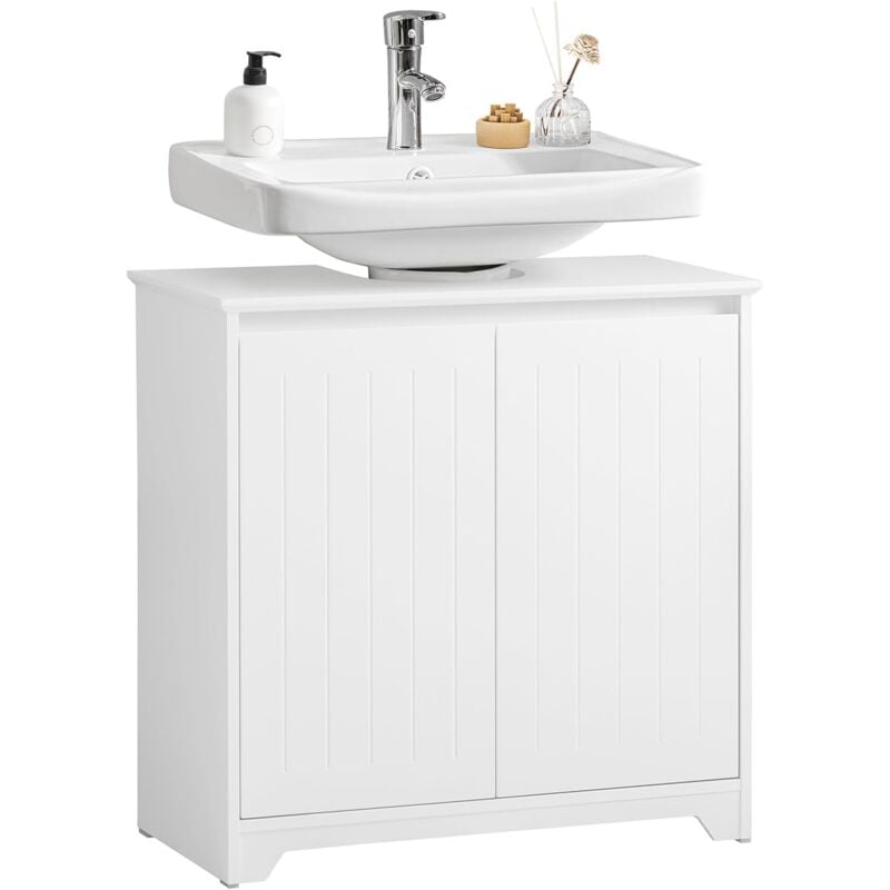 BZR108-II-W Meuble sous Lavabo de Salle de Bain, Meuble sous évier, Meuble sous Vasque, Meuble évier de Cuisine, Housse Colonne lavabo avec 2 Portes,
