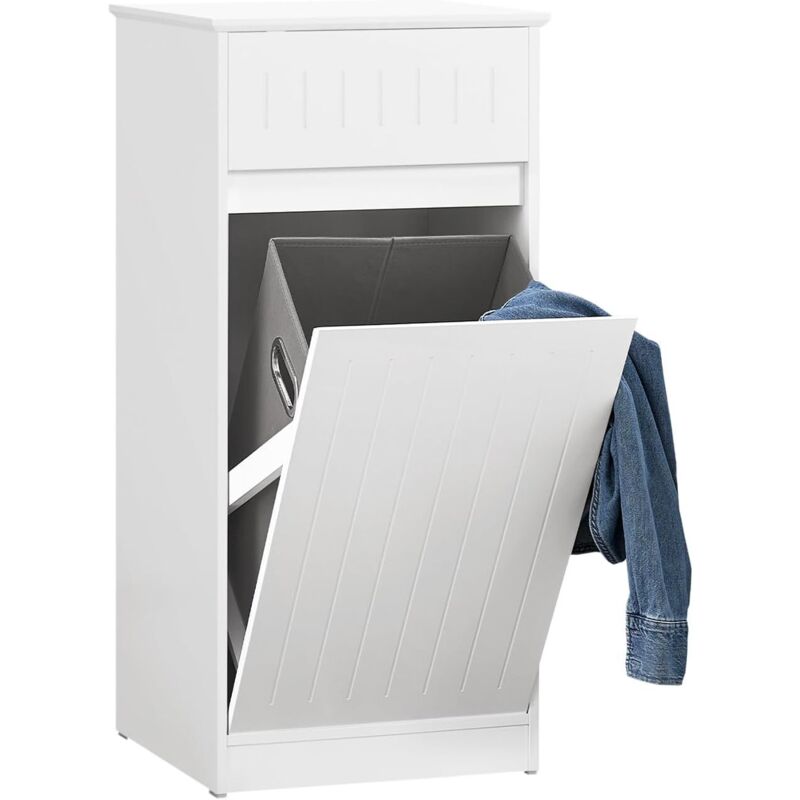 SoBuy BZR110-W Armoire à Linge, Corbeille à Linge, Meuble Bas de Salle de Bain, Armoire
