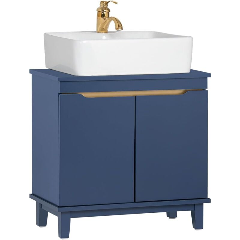 BZR113-B Meuble sous-Lavabo, Meuble sous-Vasque à 2 Portes, Meuble de Rangement de Salle de Bain, Placard de Rangement, Bleu foncé - Sobuy