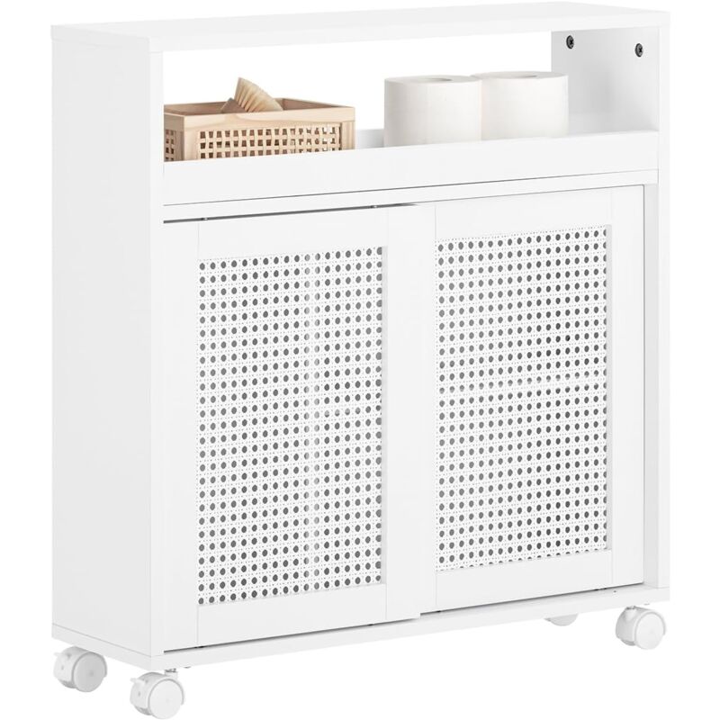 SoBuy BZR119-W Armoire WC Toilettes Compact Roulante, Meuble de Rangement Salle de Bain