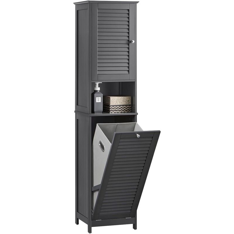 SoBuy BZR124 armoire haute avec sac à linge pliable armoire de salle de bain armoire à linge étroite étagère de salle de bain meubles de salle de bain