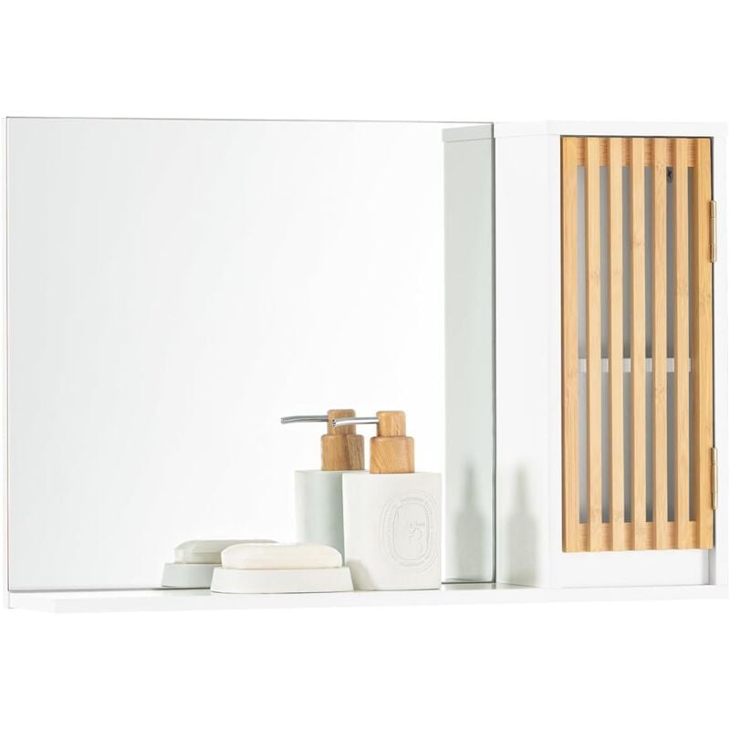 BZR128-W Miroir de Salle de Bain avec Étagère Plateau Commode Armoire Murale Miroir Mural Meuble Salle de Bain Suspendue Placard Mural, Blanc - Sobuy