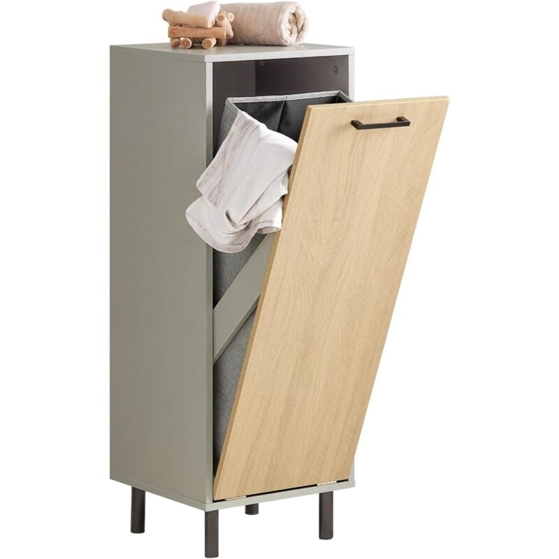 BZR132-NG Armoire de Salle de Bain, Armoire à Linge, Corbeille à Linge, Meuble Bas de Salle de Bain avec 1 Panier à Linge sur Pieds, Couleur Bois et