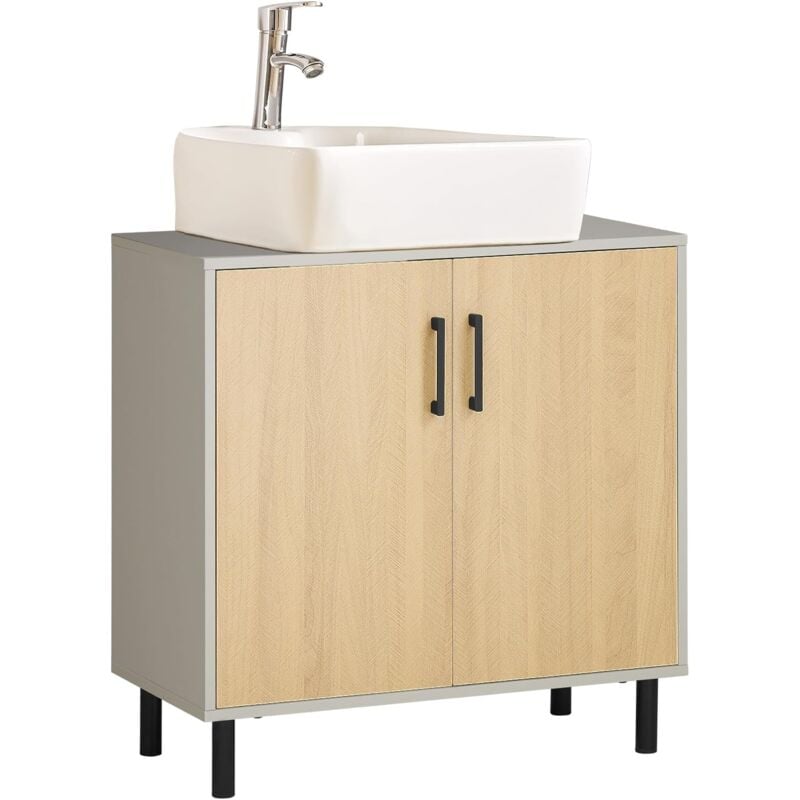 BZR133-NG Meuble Sous Lavabo, Meuble sous Vasque, Meuble Salle de Bain avec 2 Portes et 2 Étages, Placard de Rangement Salle de Bain, L60 x P30 x H60