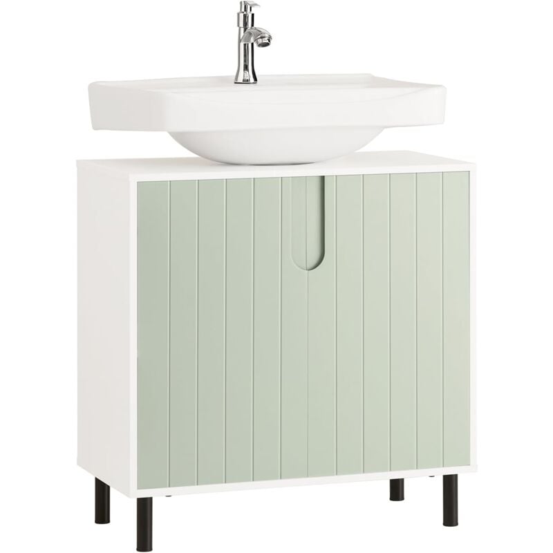 BZR139-GR Meuble sous Lavabo Salle de Bain, Armoire de Rangement pour Vasque avec 2 Portes et étagère réglable, Meuble sous Vasque - dim. 60L x 30l x