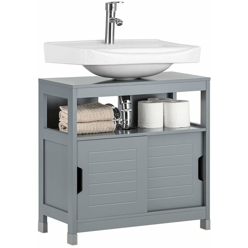 

FRG128-SG Mueble para Debajo del Lavabo Armario de Baño de Suelo 1 Estante y 2 Puertas Correderas 60 * 30 * 61 cm ES - Sobuy