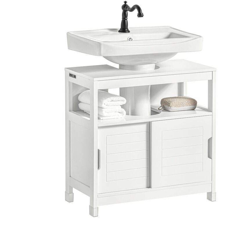 

FRG128-II-W Mueble para Debajo del Lavabo Armario de Baño de Suelo 1 Estante y 2 Puertas Correderas 60 * 30 * 61 cm ES - Sobuy