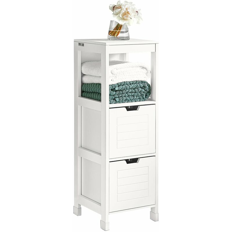 

® Mueble columna de baño, Armario para baño - 1 estante y 2 cajones, FRG127-W, ES - Sobuy