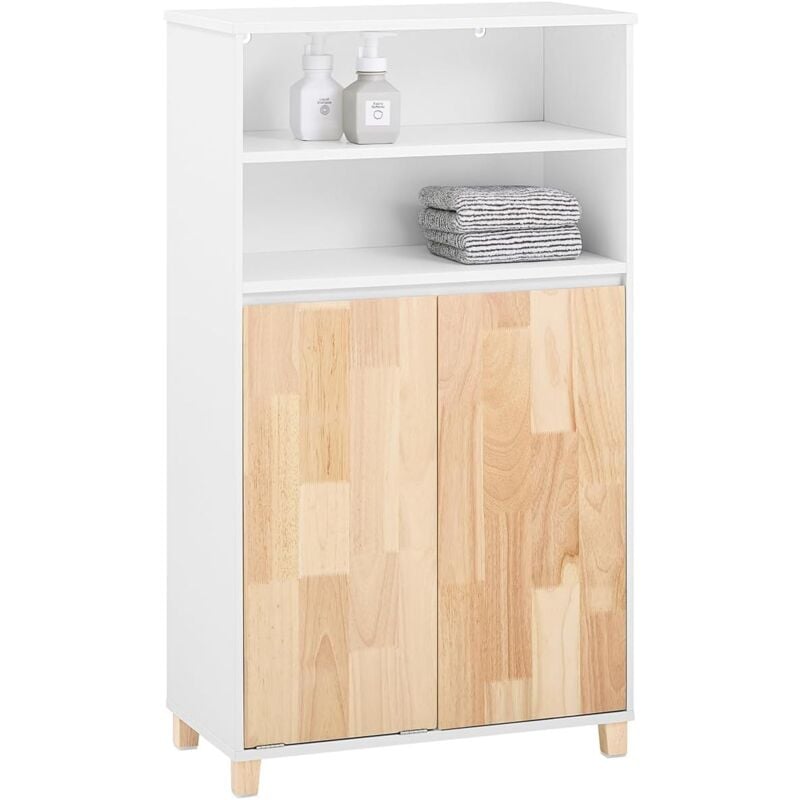 BZR143-WN Meuble Bas de Salle de Bain avec Bac à Linge Amovible Armoire à Linge Commode pour Salle de Bain Armoire Toilette avec 3 Compartiments et 1