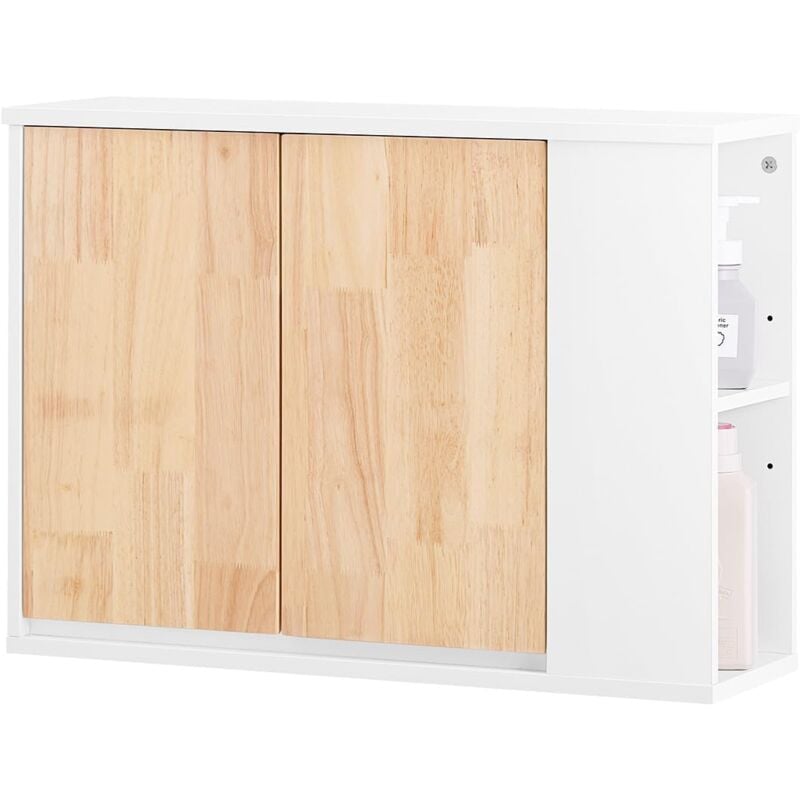 BZR144-WN Armoire Murale, Placard de Rangement, Meuble de Rangement Suspendu Salle de Bain, Meuble Haut avec 2 Portes, Étagère latérale et ouverte,