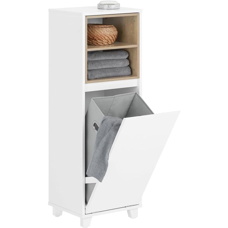 SoBuy BZR146-W Meuble Bas de Salle de Bain, Armoire de Rangement Salle de Bain, Meuble Demi-Colonne sur Pied, Placard WC Étroit avec 1 Panier à