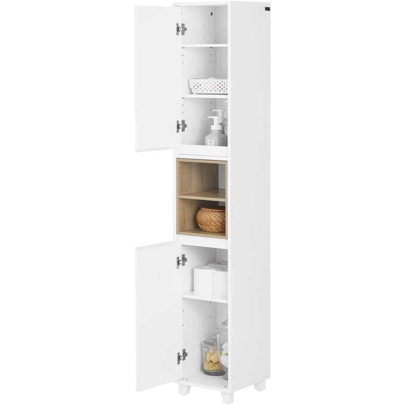 BZR147-W Meuble Colonne Armoire de Salle de Bain Étagère Étroite Meuble de Rangement Salle de Bain avec 2 Portes et 2 Compartiments, 30 x 30 x 170