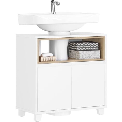 SoBuy BZR148-W Meuble Sous Lavabo de Salle de Bain, Meuble Sous Vasque à 2 Portes, Placard Armoire de Rangement Meuble évier de Cuisine, L60 x P30 x H61 cm, Blanc