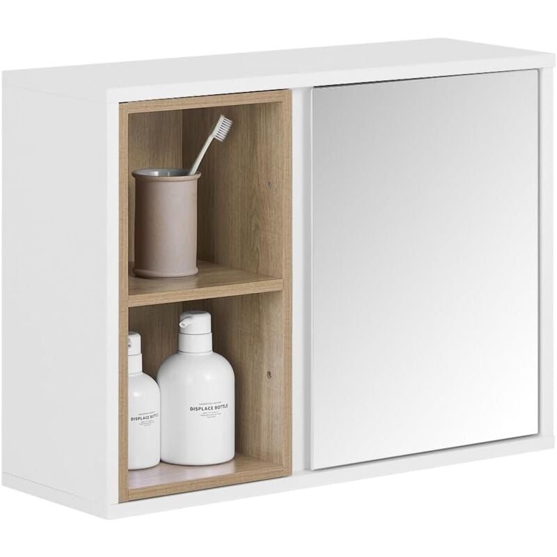 BZR149-W Armoire Murale avec Miroir pour Salle de Bain, Placard de Rangement Suspendu, Meuble Haut Salle de Bain avec Porte et 2 Compartiments