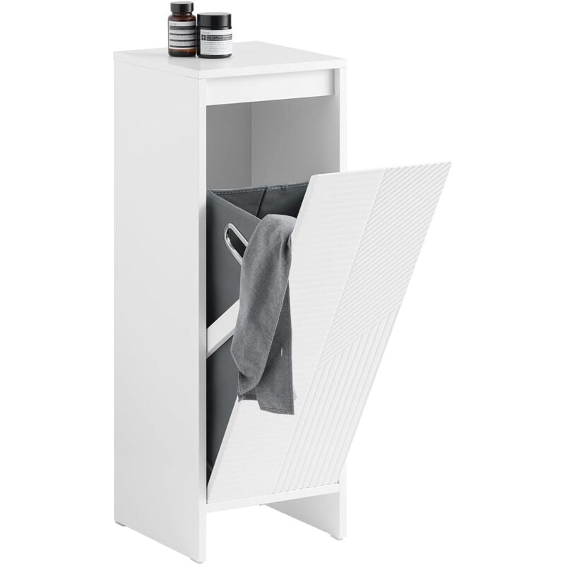 SoBuy BZR154-W Armoire à Linge Meuble Bas de Salle de Bain Corbeille à Linge Meuble de Rangement avec 1 Panier à Linge Amovible, Blanc, 30x30x87cm