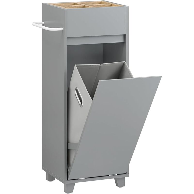 BZR159-DG Armoire à Linge Meuble Bas de Salle de Bain Corbeille à Linge Meuble de Rangement avec 4 Petits Compartiments Ouverts et 1 Panier à Linge