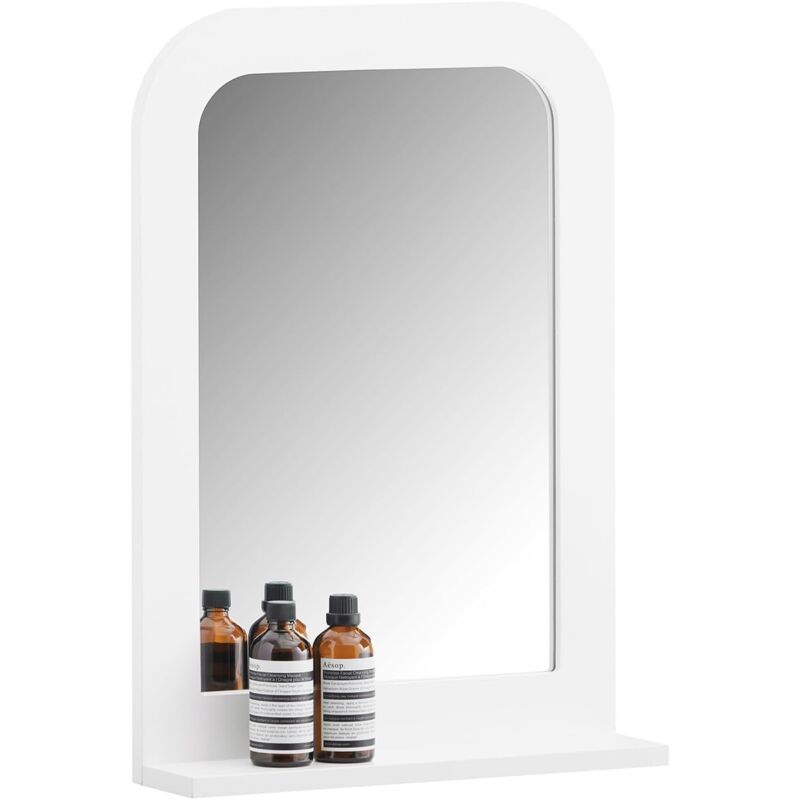BZR162-W Miroir Mural, Miroir de Salle de Bain avec Étagère Plateau, Suspendu pour Salle de Bain, Chambre, Salon, Couloir, Blanc - Sobuy