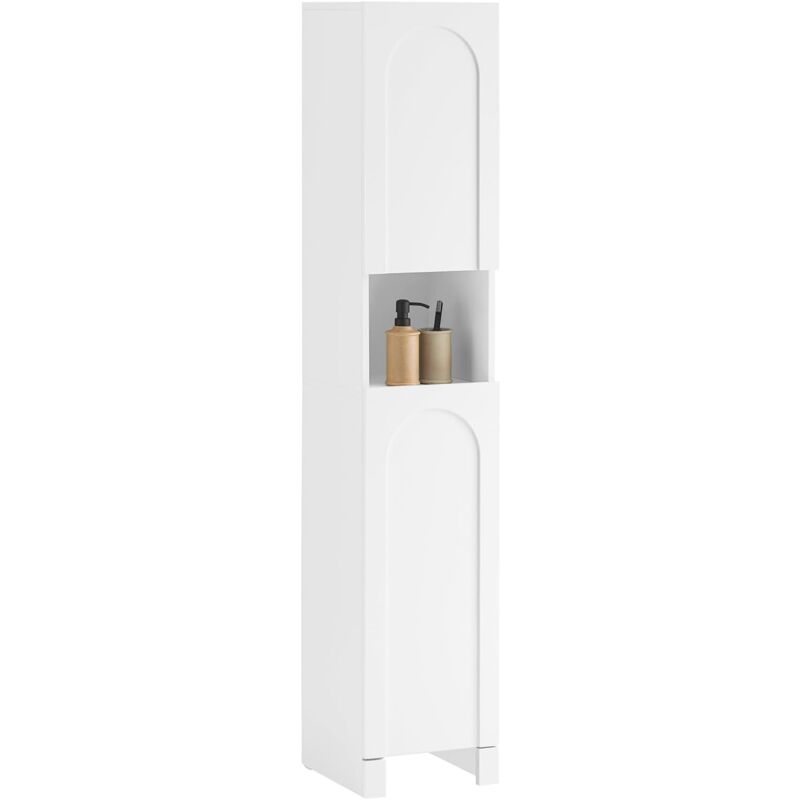 BZR163-W Meuble Colonne, Armoire Haute de Salle de Bain, Meuble de Rangement Étroit avec 2 Portes Étagères Réglables, Compartiments, 30 x 30 x 160