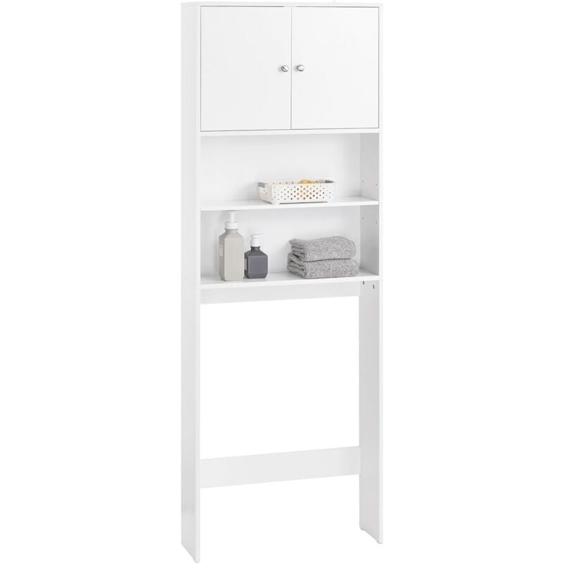 BZR165-W Meuble wc Meuble Toilette Meuble de Rangement wc Meuble wc au-Dessus de Toilettes avec Dispositif Anti-Basculement, 2 Portes et 2 Étagères