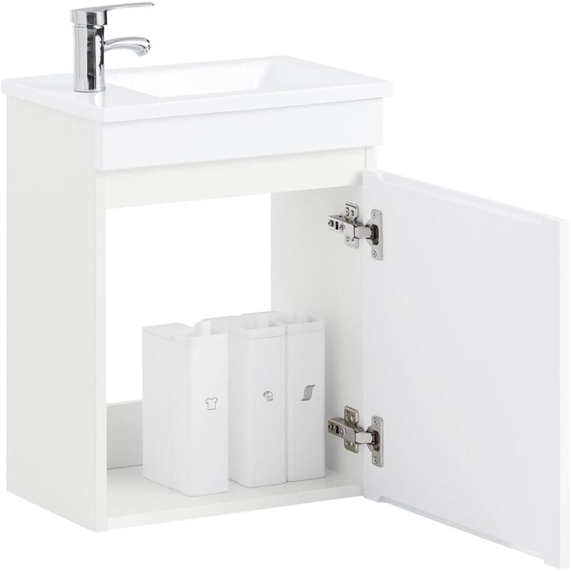 BZR170-W Meuble Suspendu pour Lavabo Armoire de salle de bain avec Lavabo Meuble salle de bain avec vasque Ensemble de Lavabo en céramique Meuble