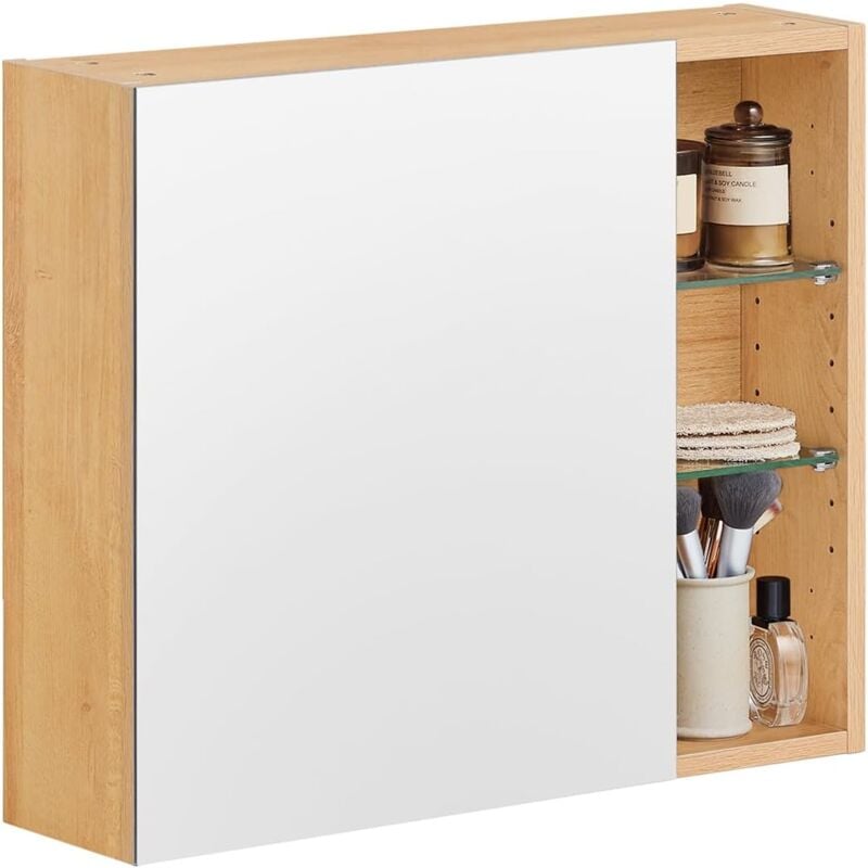 BZR173-N Armoire Murale avec Miroir, Placard de Rangement, Meuble de Rangement Suspendu avec Miroir Salle de Bain, Meuble Haut avec 1 Porte, Étagères