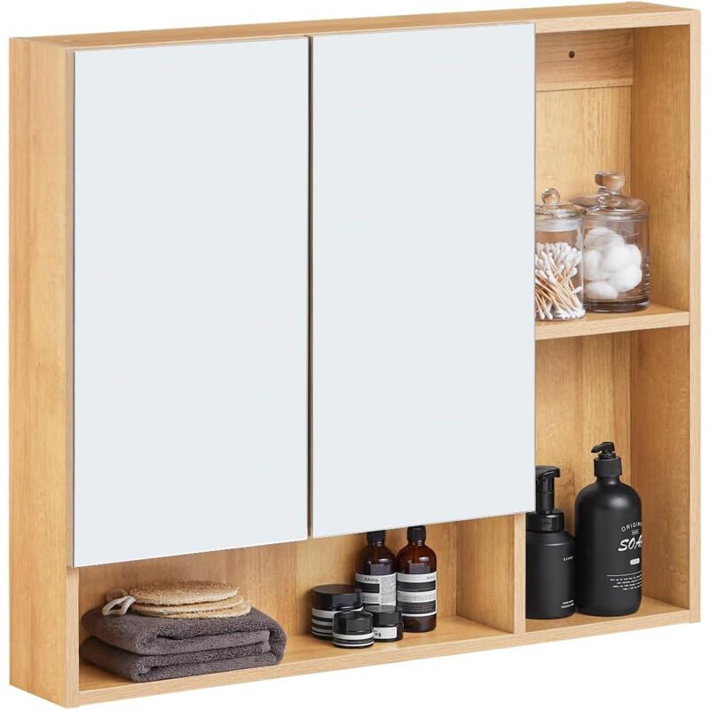 BZR177-N Armoire Murale avec Miroir, Placard de Rangement, Meuble de Rangement Suspendu avec Miroir Salle de Bain, Meuble Haut avec 2 Portes, Étagère
