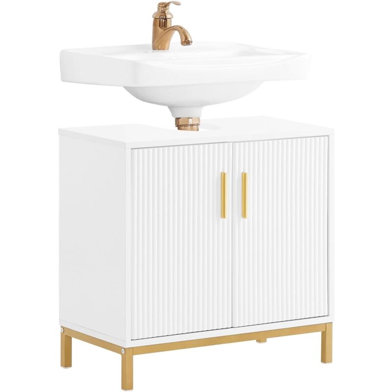 BZR179-W Meuble Sous Lavabo, Meuble sous Vasque, Meuble Salle de Bain avec 2 Portes et 2 Étages, Placard de Rangement Salle de Bain, L60 x P30 x H59