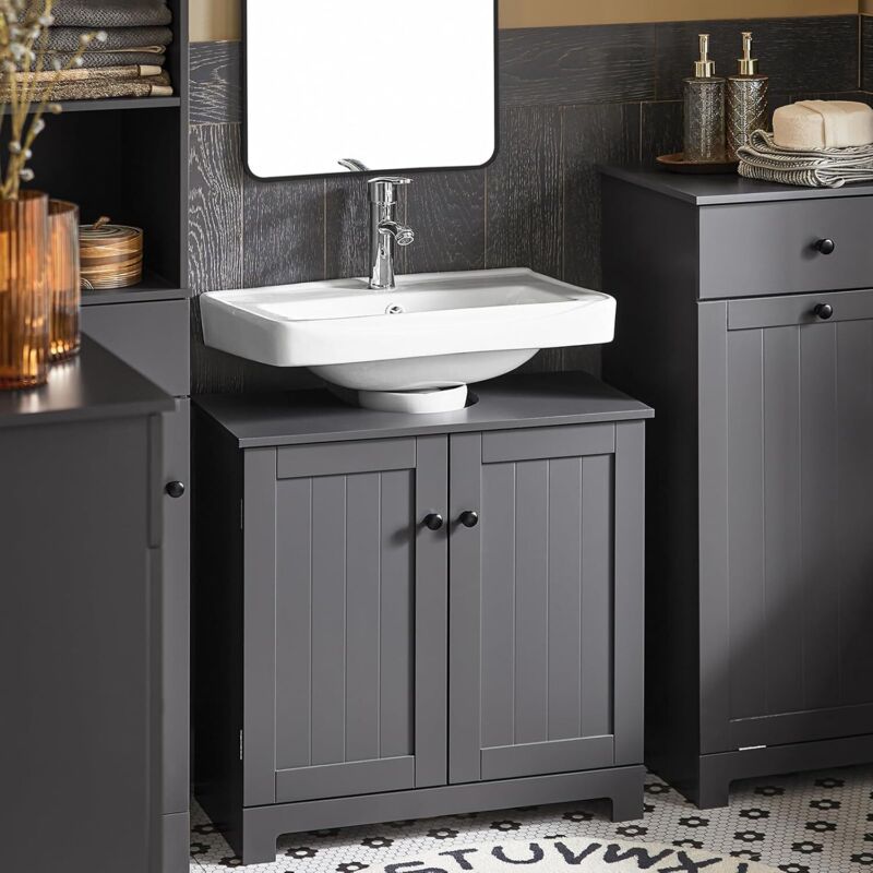 SoBuy BZR18-II-DG Meuble sous-Lavabo à 2 étages et 2 Portes Meuble de Rangement de Salle